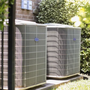 Outdoor HVAC condenser units.