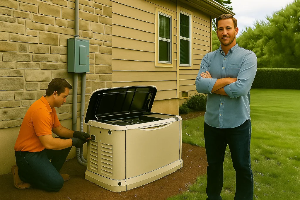 An electrician installing a whole home generator.